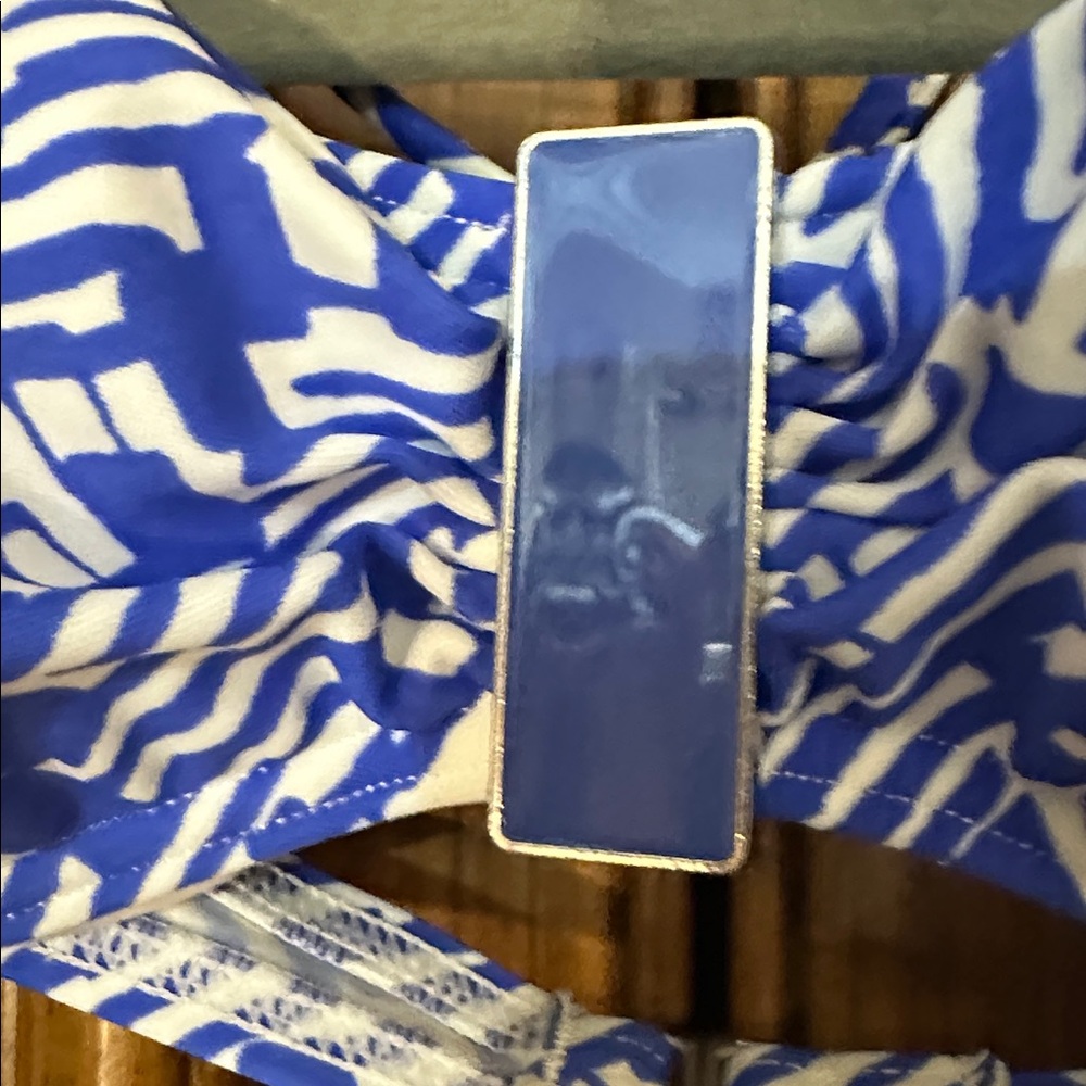 NEW R Collection Blue and White Geometric By Raisins Bandeau Bikini Set Size M - Picture 6 of 9